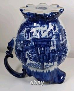 Victoria Ware Ironstone Flow Blue Basin Wash Bowl & Ewer Water Pitcher Jug Set