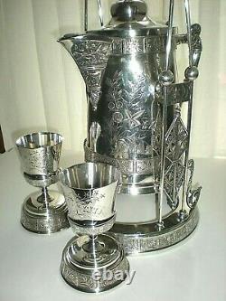 Victorian Aesthetic Pair Point Quadruple Plate Ice Water Tipper Pitcher Stand
