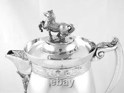 Victorian Figural Horse Equestrian Quadruple Silver Plate Tilting Water Pitcher