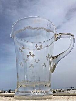 Victorian Glass Water Pitcher Jug Ewer Flask blown Clear Glass, Calla Lily Murals