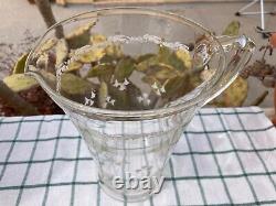 Victorian Glass Water Pitcher Jug Ewer Flask blown Clear Glass, Calla Lily Murals