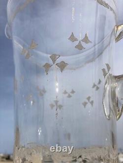 Victorian Glass Water Pitcher Jug Ewer Flask blown Clear Glass, Calla Lily Murals