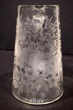 Victorian Heavily Engraved Glass Water Pitcher MINT