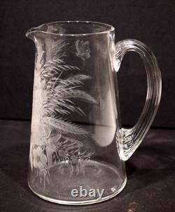 Victorian Heavily Engraved Glass Water Pitcher MINT