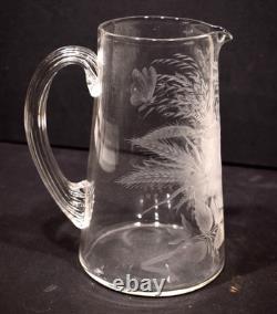 Victorian Heavily Engraved Glass Water Pitcher MINT