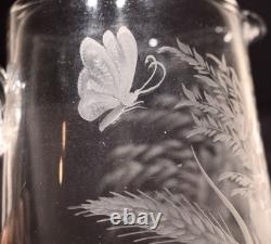 Victorian Heavily Engraved Glass Water Pitcher MINT