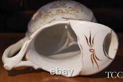 Victorian ICE WATER Pitcher Transfer Decorated Handled Jug H. P. Co. Stoneware