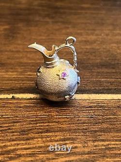 Vintage 14K Solid Yellow Gold Ornate Gem Stone Water Wine Pitcher Jug Charm