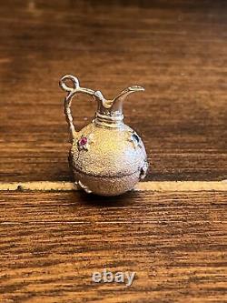 Vintage 14K Solid Yellow Gold Ornate Gem Stone Water Wine Pitcher Jug Charm