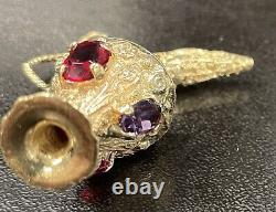 Vintage 14K Solid Yellow Gold Ornate Gem Stone Water Wine Pitcher Jug Charm