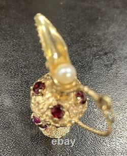 Vintage 14K Solid Yellow Gold Ornate Gem Stone Water Wine Pitcher Jug Charm