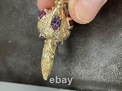 Vintage 14K Solid Yellow Gold Ornate Gem Stone Water Wine Pitcher Jug Charm