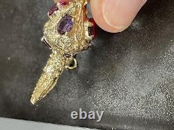 Vintage 14K Solid Yellow Gold Ornate Gem Stone Water Wine Pitcher Jug Charm