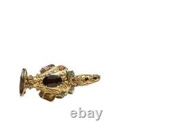 Vintage 14K Solid Yellow Gold RARE Custom Gem Stone Water Wine Pitcher Jug Charm