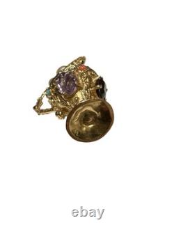 Vintage 14K Solid Yellow Gold RARE Custom Gem Stone Water Wine Pitcher Jug Charm