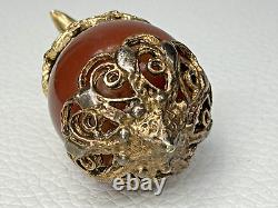 Vintage 14K Yellow Gold Etruscan Pitcher Pendant Stone Water Wine Jug Estate 17g