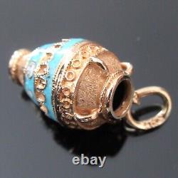 Vintage 14k Gold Blue Enamel Greek Urn Water Jug Vase Pitcher Ewer Charm Pendant