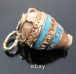 Vintage 14k Gold Blue Enamel Greek Urn Water Jug Vase Pitcher Ewer Charm Pendant