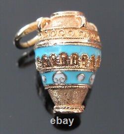 Vintage 14k Gold Blue Enamel Greek Urn Water Jug Vase Pitcher Ewer Charm Pendant