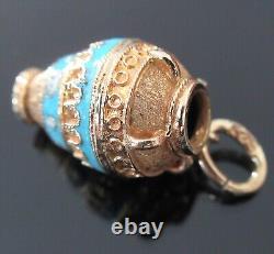 Vintage 14k Gold Blue Enamel Greek Urn Water Jug Vase Pitcher Ewer Charm Pendant