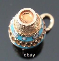 Vintage 14k Gold Blue Enamel Greek Urn Water Jug Vase Pitcher Ewer Charm Pendant