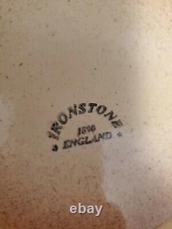 Vintage 1890 Ironstone Brown Floral Water Pitcher Jug Basin Bowl Set
