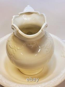 Vintage 1977 B Castleberry White Ceramic Handmade Water Basin And Pitcher Set