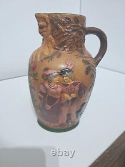 Vintage 70s Figural Medieval Renaissance Majolia Water Jug Pitcher Hand Painted