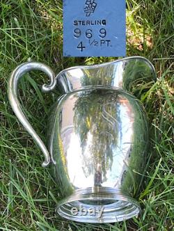 Vintage #969 Manchester Co Sterling Silver Water Wine Pitcher Jug 4.5 Pint