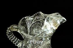 Vintage American Brilliant Ornate Cut Glass Crystal Water Pitcher Jug Ice Lip