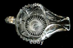 Vintage American Brilliant Ornate Cut Glass Crystal Water Pitcher Jug Ice Lip