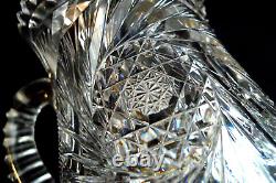 Vintage American Brilliant Ornate Cut Glass Crystal Water Pitcher Jug Ice Lip