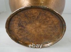 Vintage Antique Hammered Copper Over Tin Water Pitcher Jug with Attached Lid