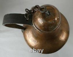 Vintage Antique Hammered Copper Over Tin Water Pitcher Jug with Attached Lid