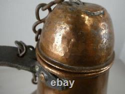 Vintage Antique Hammered Copper Over Tin Water Pitcher Jug with Attached Lid