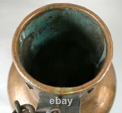 Vintage Antique Hammered Copper Over Tin Water Pitcher Jug with Attached Lid