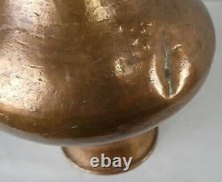 Vintage Antique Hammered Copper Over Tin Water Pitcher Jug with Attached Lid