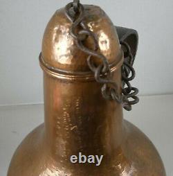 Vintage Antique Hammered Copper Over Tin Water Pitcher Jug with Attached Lid