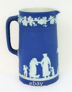 Vintage Beautiful Wedgewood Porcelain Blue Fine Handled Pitcher Water Jug