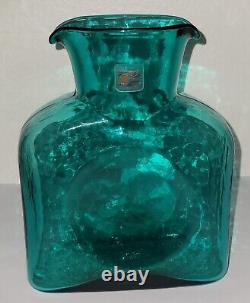 Vintage Blenko Aqua Surf Green Art Glass Double Spout Water Jug Bottle