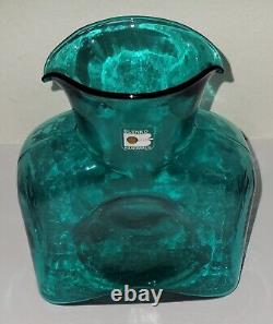 Vintage Blenko Aqua Surf Green Art Glass Double Spout Water Jug Bottle