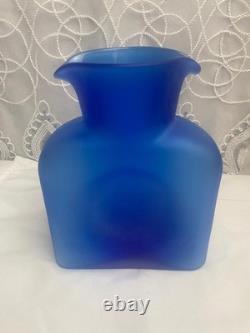 Vintage Blenko Frosted Cobalt Blue With Tint Of Purpple Water Jug 384F 8 RARE
