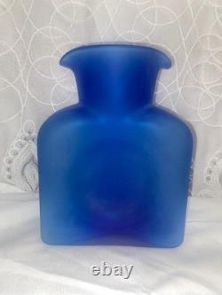 Vintage Blenko Frosted Cobalt Blue With Tint Of Purpple Water Jug 384F 8 RARE