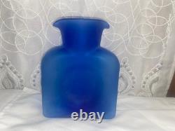 Vintage Blenko Frosted Cobalt Blue With Tint Of Purpple Water Jug 384F 8 RARE
