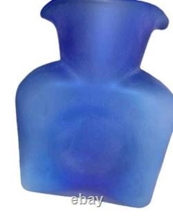 Vintage Blenko Frosted Cobalt Blue With Tint Of Purpple Water Jug 384F 8 RARE