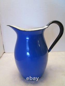 Vintage Blue Enamelware water Pitcher Jug Farmhouse withice lip Japan OTO 9 ½ T