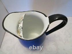 Vintage Blue Enamelware water Pitcher Jug Farmhouse withice lip Japan OTO 9 ½ T