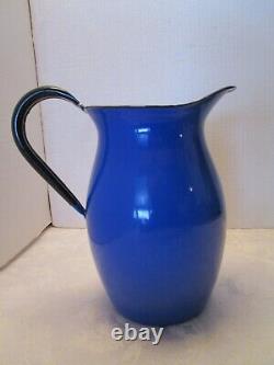 Vintage Blue Enamelware water Pitcher Jug Farmhouse withice lip Japan OTO 9 ½ T