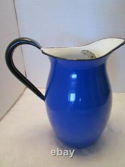 Vintage Blue Enamelware water Pitcher Jug Farmhouse withice lip Japan OTO 9 ½ T