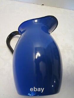 Vintage Blue Enamelware water Pitcher Jug Farmhouse withice lip Japan OTO 9 ½ T